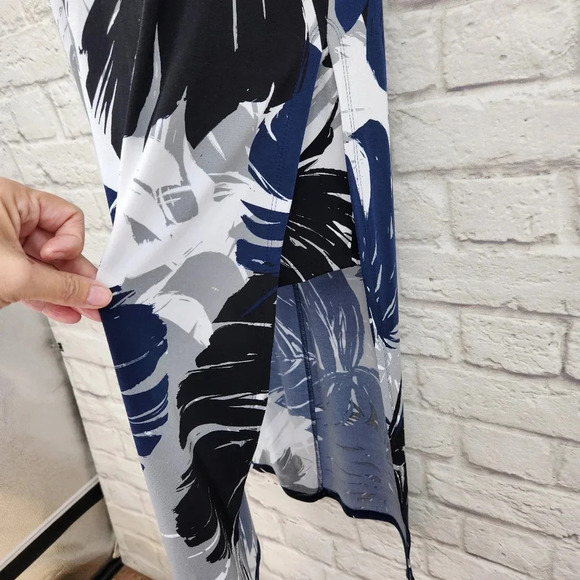 G.I.L.I. Palm Leaf Pattern Side Slit Short Sleeve Maxi Dress Size Small Casual - Picture 4 of 15